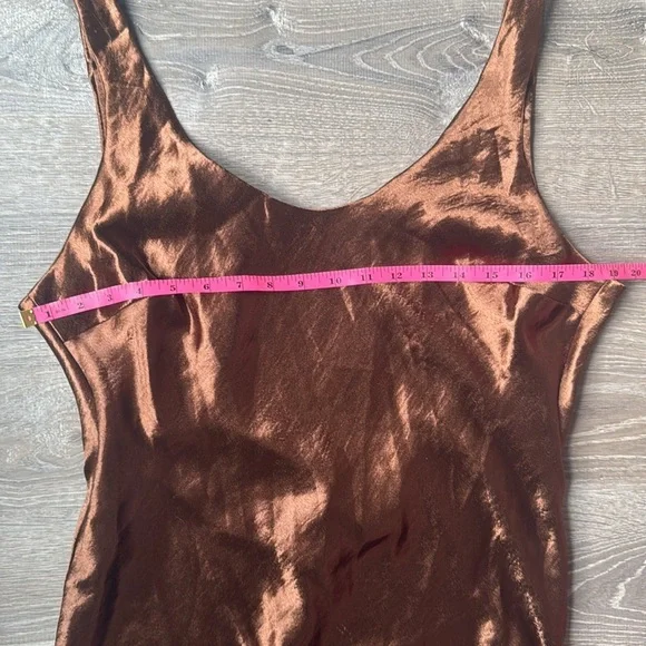 NEW ASOS DESIGN scoop back bias cut satin maxi dress in chocolate 10 - Picture 9 of 13